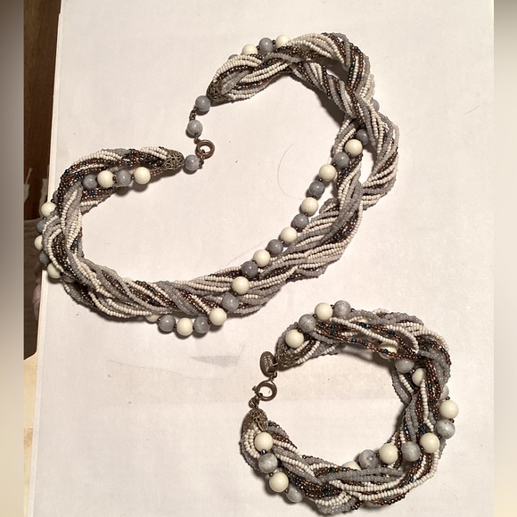Vintage Haskell multi strand glass bead & seed bead necklace & bracelet demi set - Picture 1 of 15